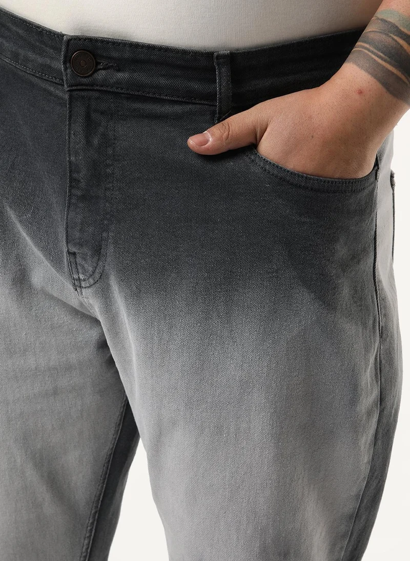 Urbano Fashion  Urbano Plus Men's Dark Grey Straight Fit Heavy Washed Faded Denim Jeans Stretchable for Men | Best Price UAE